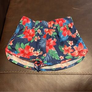 Kanu Tropical Floral Sport Shorts - Blue and Red